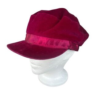 Vintage Liz Claiborne Velvet Slouchy Newsboy Cabbie Cap Hat Magenta Taiwan FLAWS